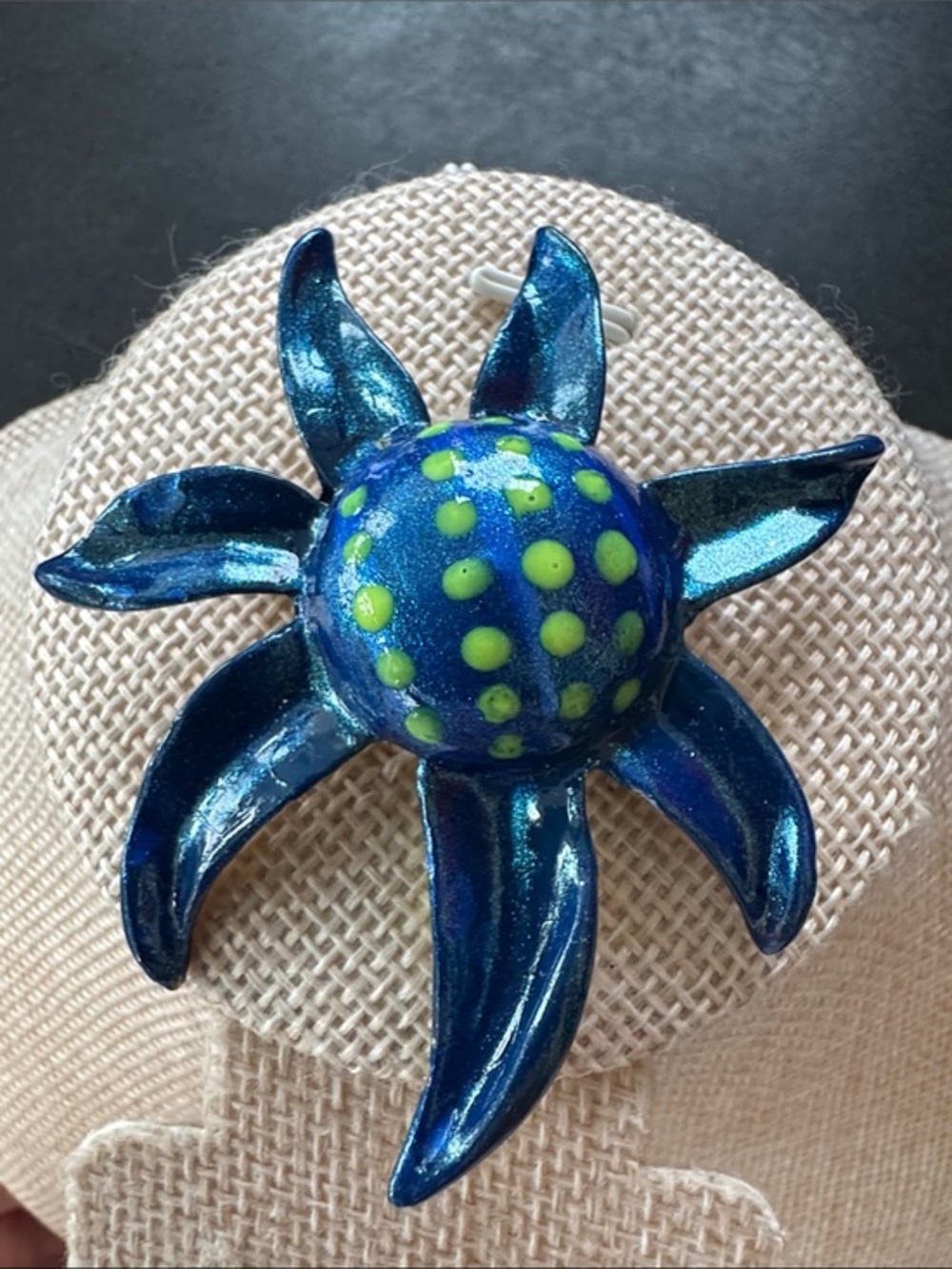 VTG Kramer of New York Blue Enamel Flower Brooch Unsigned Mid-Century Statement